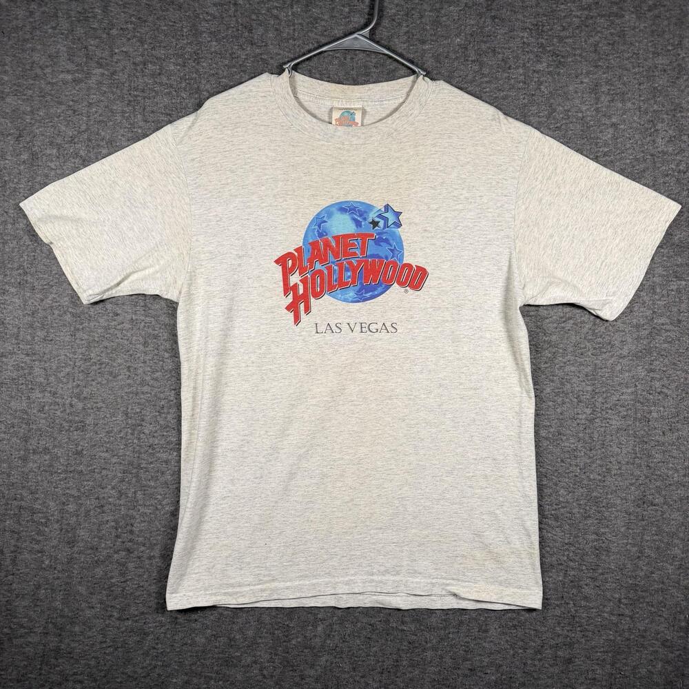 Vintage Planet Hollywood Las Vegas Shirt Mens Large Gray Graphic Made USA 90s